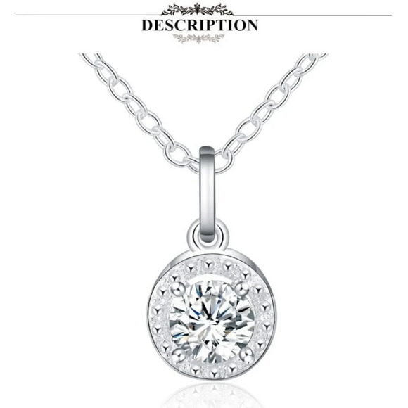 Solitaire Pave Diamond Pendant Necklace | 18k Gold Plated - Picture 10 of 15
